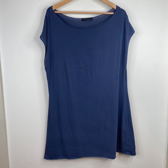Cut Loose Tunic XL Short Sleeve Mini Dress Navy Lagenlook Boho Beach Lightweight - Picture 8 of 8